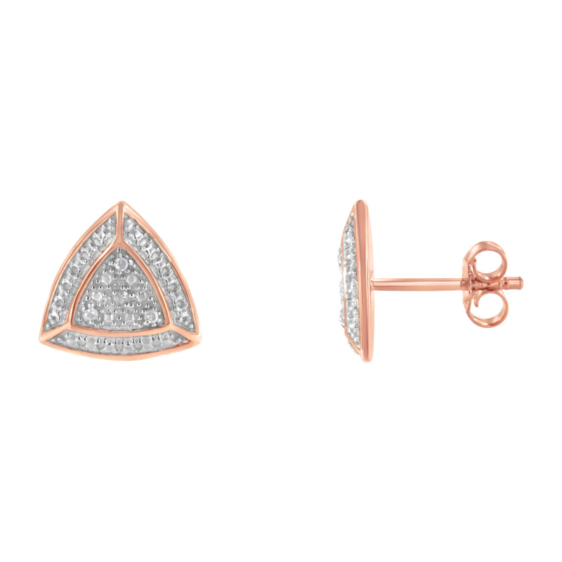 Bids.com 14K Rose Gold over .925 Sterling Silver Diamond-Accented Trillion Shaped 4-Stone Halo-Style Stud Earrings (H-I Color, I2-I3 Clarity) Earrings White Smoke Rose.Sterling Silver / 0.03