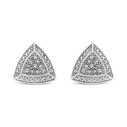 Bids.com .925 Sterling Silver Diamond-Accented Trillion Shaped 4-Stone Halo-Style Stud Earrings (H-I Color, I2-I3 Clarity) Earrings White Smoke White.Sterling Silver / 0.03