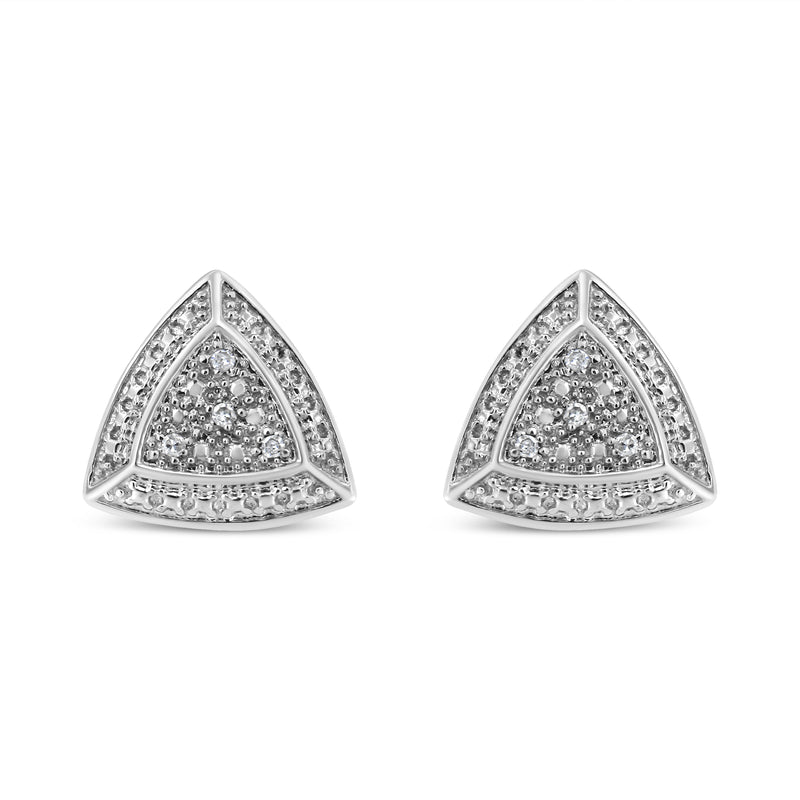 Bids.com .925 Sterling Silver Diamond-Accented Trillion Shaped 4-Stone Halo-Style Stud Earrings (H-I Color, I2-I3 Clarity) Earrings White Smoke White.Sterling Silver / 0.03