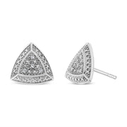 Bids.com .925 Sterling Silver Diamond-Accented Trillion Shaped 4-Stone Halo-Style Stud Earrings (H-I Color, I2-I3 Clarity) Earrings White Smoke White.Sterling Silver / 0.03