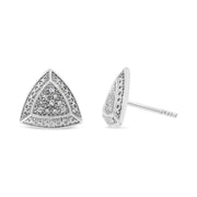 Bids.com .925 Sterling Silver Diamond-Accented Trillion Shaped 4-Stone Halo-Style Stud Earrings (H-I Color, I2-I3 Clarity) Earrings White Smoke White.Sterling Silver / 0.03