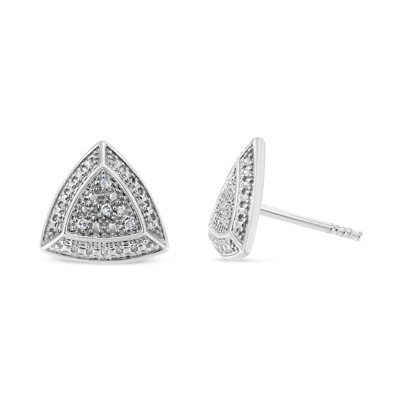 Bids.com .925 Sterling Silver Diamond-Accented Trillion Shaped 4-Stone Halo-Style Stud Earrings (H-I Color, I2-I3 Clarity) Earrings White Smoke White.Sterling Silver / 0.03