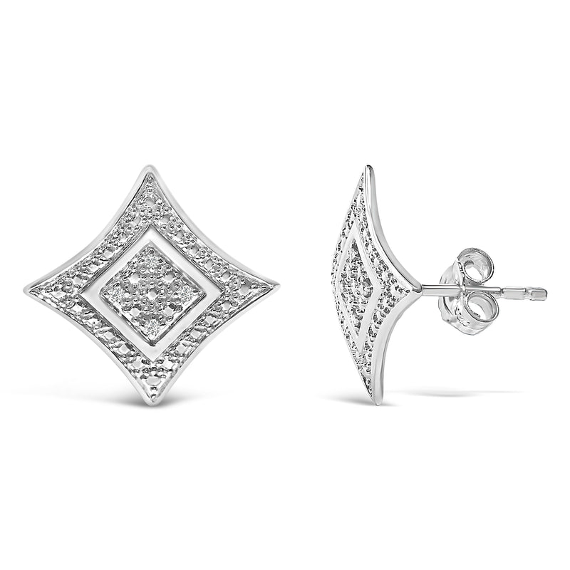 Bids.com .925 Sterling Silver Diamond Accented 4-Stone Four Pointed Star Shaped Halo-Style Stud Earrings (H-I Color, I2-I3 Clarity) Earrings White Smoke Rose.Sterling Silver / 0.04,White.Sterling Silver / 0.04