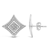 Bids.com .925 Sterling Silver Diamond Accented 4-Stone Four Pointed Star Shaped Halo-Style Stud Earrings (H-I Color, I2-I3 Clarity) Earrings White Smoke Rose.Sterling Silver / 0.04,White.Sterling Silver / 0.04