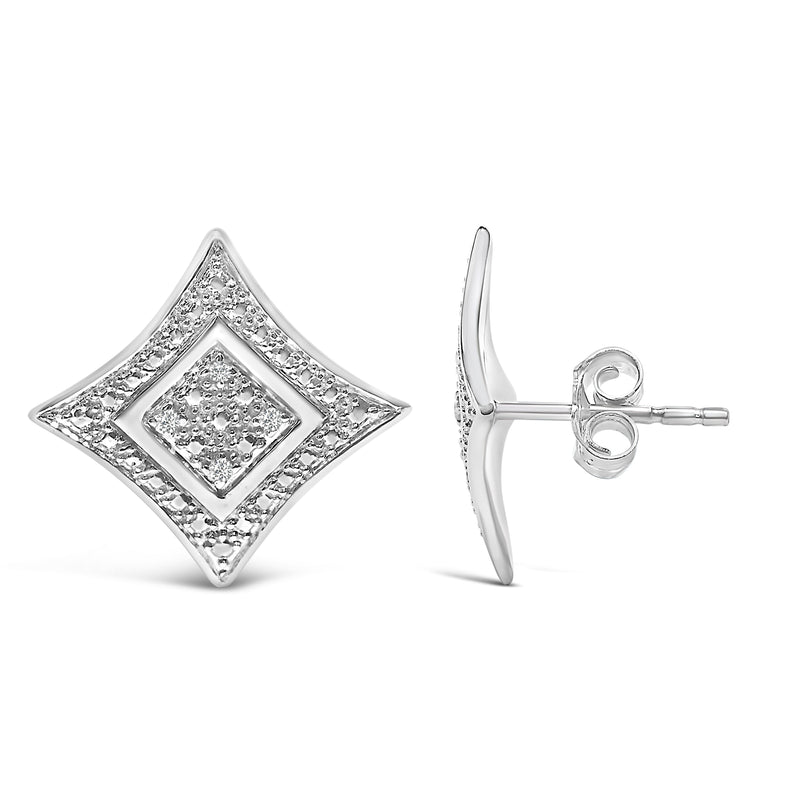Bids.com .925 Sterling Silver Diamond Accented 4-Stone Four Pointed Star Shaped Halo-Style Stud Earrings (H-I Color, I2-I3 Clarity) Earrings White Smoke Rose.Sterling Silver / 0.04,White.Sterling Silver / 0.04