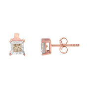 Bids.com 14K Rose Gold Plated Two-Tone .925 Sterling Silver 1/2 Cttw Princess-Cut Square Diamond Solitaire Miracle-Plate Stud Earrings (K-L Color, I2-I3 Clarity) Earrings White Smoke WhiteRose.Sterling Silver / 0.5