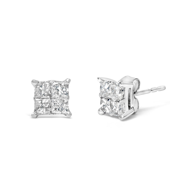 Bids.com 10K White Gold Diamond Stud Earrings (3/4 cttw, H-I Color, SI2-I1 Clarity) Earrings White Smoke White.Gold / 0.78