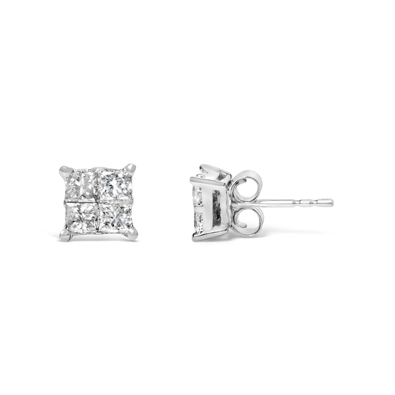 Bids.com 10K White Gold Diamond Stud Earrings (3/4 cttw, H-I Color, SI2-I1 Clarity) Earrings White Smoke White.Gold / 0.78