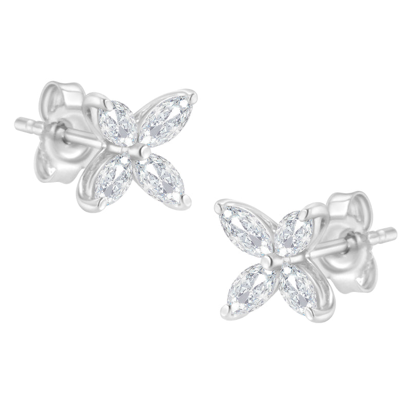 Bids.com 14K White Gold 1/2 Cttw Marquise Diamond 8 Stone Floral Leaf Stud Earrings (H-I Color, SI1-SI2 Clarity) Earrings White Smoke White.Gold / 0.5