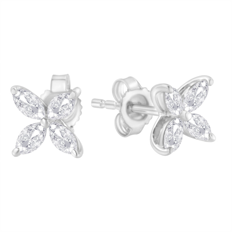 Bids.com 14K White Gold 1/2 Cttw Marquise Diamond 8 Stone Floral Leaf Stud Earrings (H-I Color, SI1-SI2 Clarity) Earrings White Smoke White.Gold / 0.5,Yellow.Gold / 0.5,Yellow.Gold / 0.75