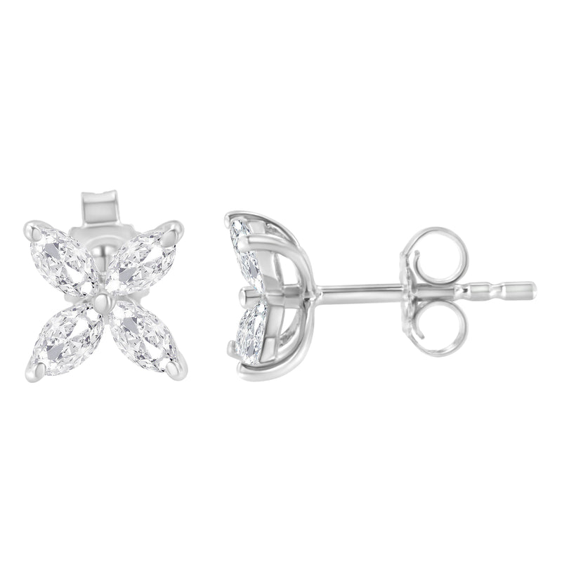 Bids.com 14K White Gold 1/2 Cttw Marquise Diamond 8 Stone Floral Leaf Stud Earrings (H-I Color, SI1-SI2 Clarity) Earrings White Smoke White.Gold / 0.5,Yellow.Gold / 0.5,Yellow.Gold / 0.75