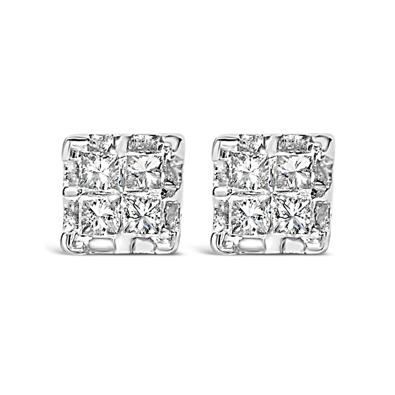Bids.com 10k Yellow Gold Princess Diamond Quad Stud Earrings (1/4 cttw, J-K Color, I2-I3 Clarity) Earrings Gray Yellow.Gold / 0.26