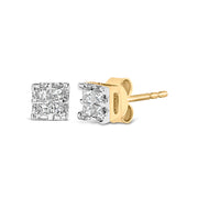 Bids.com 10k Yellow Gold Princess Diamond Quad Stud Earrings (1/4 cttw, J-K Color, I2-I3 Clarity) Earrings White Smoke Yellow.Gold / 0.26