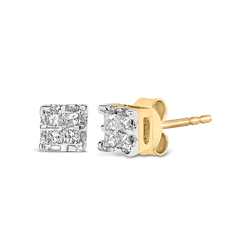 Bids.com 10k Yellow Gold Princess Diamond Quad Stud Earrings (1/4 cttw, J-K Color, I2-I3 Clarity) Earrings White Smoke Yellow.Gold / 0.26