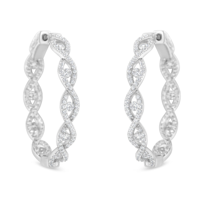 Bids.com 10K White Gold Diamond Hoop Earrings (1 1/2 cttw, H-I Color, I1-I2 Clarity) Earrings White Smoke White.Gold / 1.51