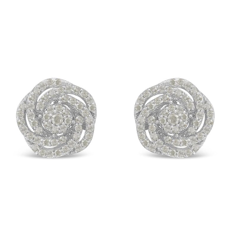 Bids.com 10k White Gold Rose-Cut Diamond Floral Cluster Earrings (1 cttw, I-J Color, I2-I3 Clarity) Earrings White Smoke White.Gold / 1.05