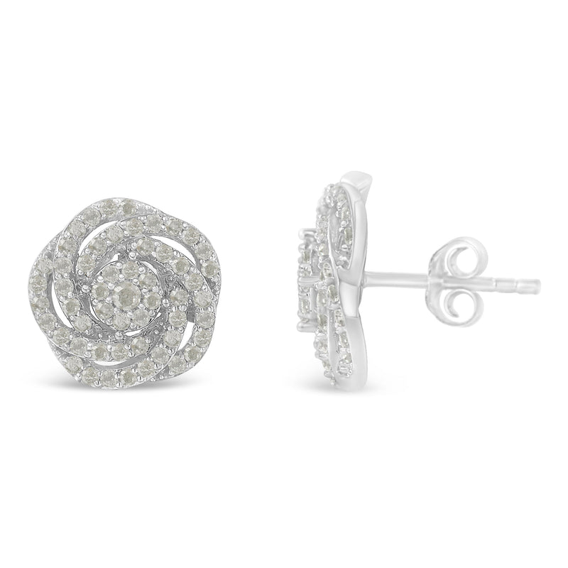Bids.com 10k White Gold Rose-Cut Diamond Floral Cluster Earrings (1 cttw, I-J Color, I2-I3 Clarity) Earrings White Smoke White.Gold / 1.05