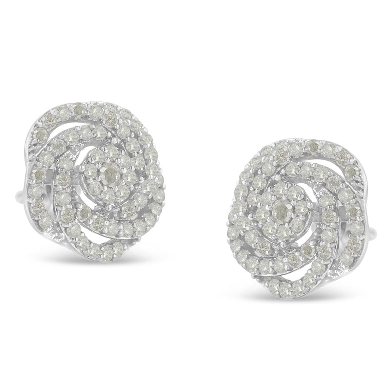 Bids.com 10k White Gold Rose-Cut Diamond Floral Cluster Earrings (1 cttw, I-J Color, I2-I3 Clarity) Earrings White Smoke White.Gold / 1.05