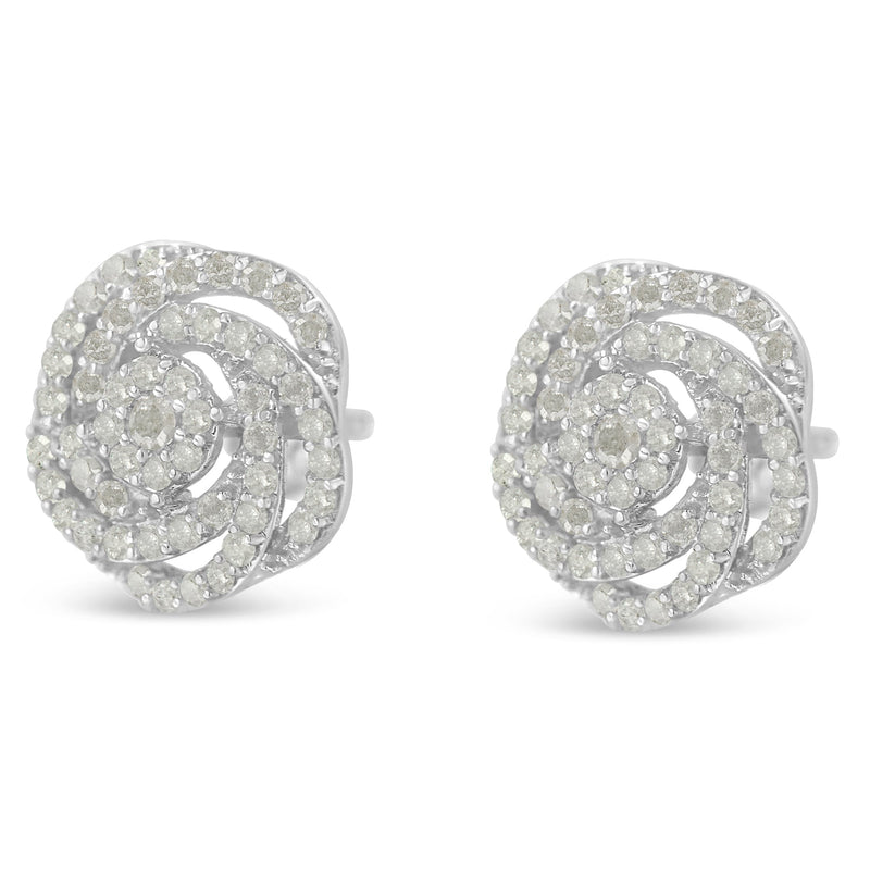 Bids.com 10k White Gold Rose-Cut Diamond Floral Cluster Earrings (1 cttw, I-J Color, I2-I3 Clarity) Earrings White Smoke White.Gold / 1.05
