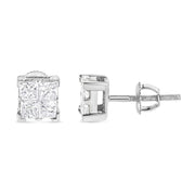 Bids.com 10K White Gold 3/4 Cttw Invisible Set Princess-Cut Diamond Composite Square Stud Earrings (H-I Color, SI2-I1 Clarity) Earrings White Smoke White.Gold / 0.75
