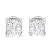 Bids.com 10K White Gold 3/4 Cttw Invisible Set Princess-Cut Diamond Composite Square Stud Earrings (H-I Color, SI2-I1 Clarity) Earrings White Smoke White.Gold / 0.75