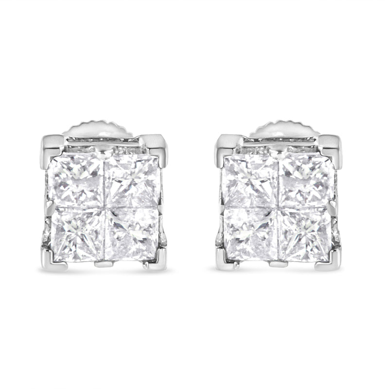 Bids.com 10K White Gold 3/4 Cttw Invisible Set Princess-Cut Diamond Composite Square Stud Earrings (H-I Color, SI2-I1 Clarity) Earrings White Smoke White.Gold / 0.75