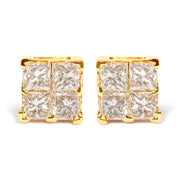 Bids.com 10K Yellow Gold 3/4 Cttw Invisible Set Princess-Cut Diamond Composite Square Stud Earrings (I-J Color, I2-I3 Clarity) Earrings White Smoke Yellow.Gold / 0.75