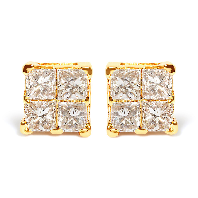 Bids.com 10K Yellow Gold 3/4 Cttw Invisible Set Princess-Cut Diamond Composite Square Stud Earrings (I-J Color, I2-I3 Clarity) Earrings White Smoke Yellow.Gold / 0.75