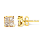 Bids.com 10K Yellow Gold 3/4 Cttw Invisible Set Princess-Cut Diamond Composite Square Stud Earrings (I-J Color, I2-I3 Clarity) Earrings White Smoke Yellow.Gold / 0.75
