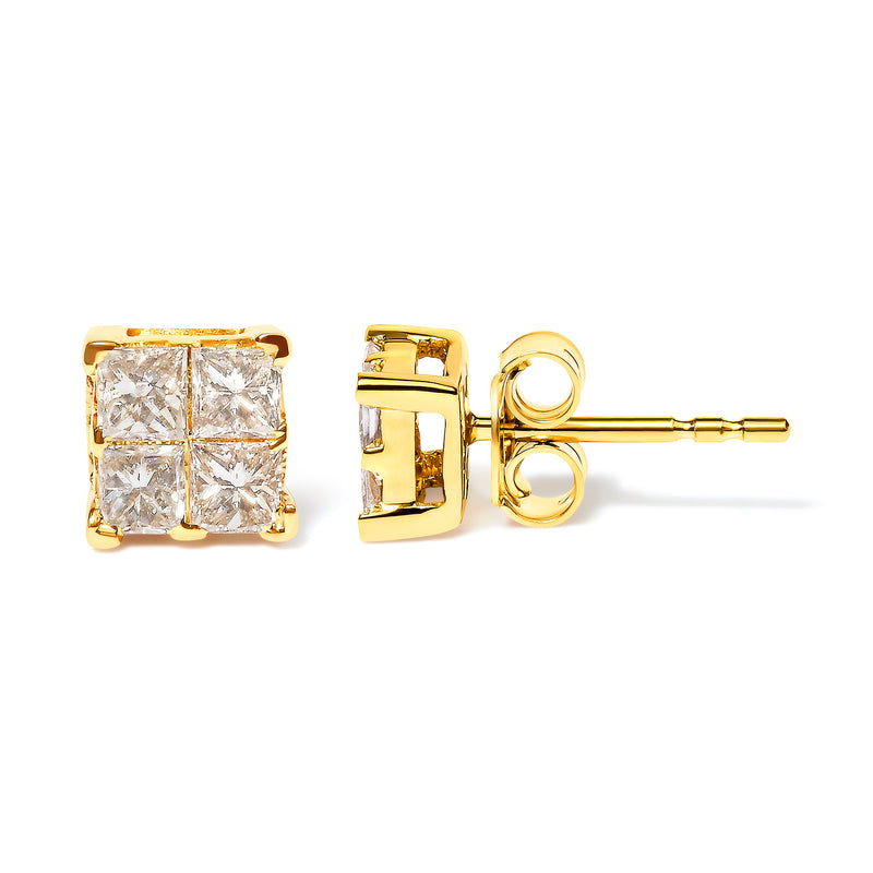 Bids.com 10K Yellow Gold 3/4 Cttw Invisible Set Princess-Cut Diamond Composite Square Stud Earrings (I-J Color, I2-I3 Clarity) Earrings White Smoke Yellow.Gold / 0.75