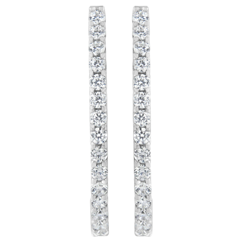 Bids.com 14K White Gold 2.0 Cttw Round Brilliant Cut Diamond Oblong Hinged Leverback Hoop Earrings (I-J Color, I1-I2 Clarity) Earrings White Smoke White.Gold / 2