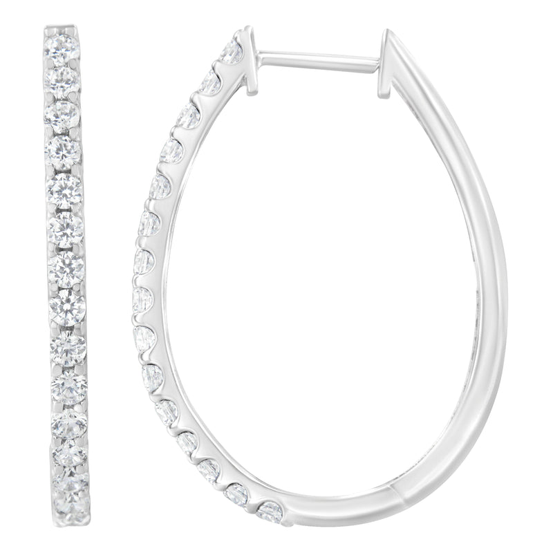 Bids.com 14K White Gold 2.0 Cttw Round Brilliant Cut Diamond Oblong Hinged Leverback Hoop Earrings (I-J Color, I1-I2 Clarity) Earrings White Smoke White.Gold / 2