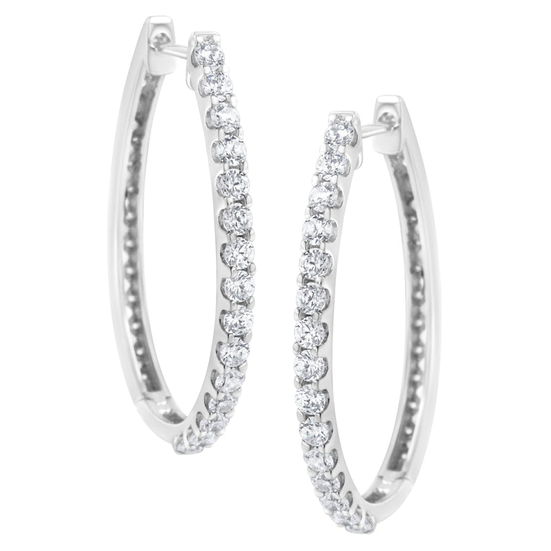 Bids.com 14K White Gold 2.0 Cttw Round Brilliant Cut Diamond Oblong Hinged Leverback Hoop Earrings (I-J Color, I1-I2 Clarity) Earrings White Smoke White.Gold / 2