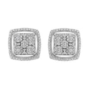 Bids.com .925 Sterling Silver 3/8 Cttw Miracle Set Round Diamond Double Halo Cluster Earrings (I-J Color, I2-I3 Clarity) Earrings Gray White.Sterling Silver / 0.375