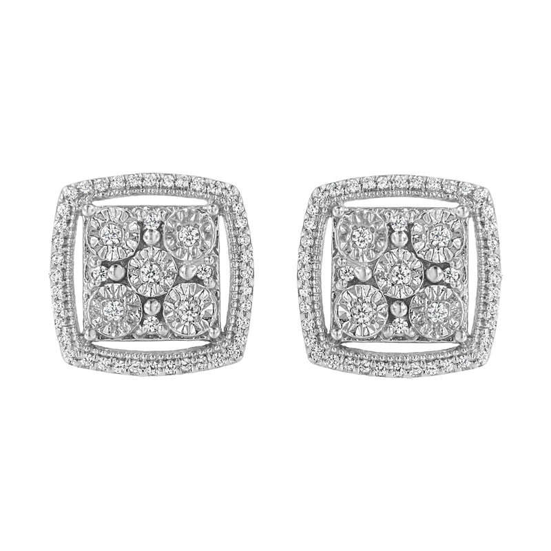 Bids.com .925 Sterling Silver 3/8 Cttw Miracle Set Round Diamond Double Halo Cluster Earrings (I-J Color, I2-I3 Clarity) Earrings Gray White.Sterling Silver / 0.375