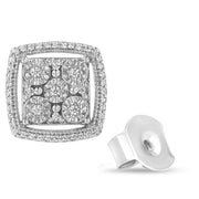 Bids.com .925 Sterling Silver 3/8 Cttw Miracle Set Round Diamond Double Halo Cluster Earrings (I-J Color, I2-I3 Clarity) Earrings White Smoke White.Sterling Silver / 0.375