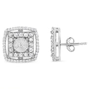 Bids.com .925 Sterling Silver 1.0 Cttw Round Diamond Double Halo and Disc Stud Earring (I-J Color, I2-I3 Clarity) Earrings White Smoke White.Sterling Silver / 1