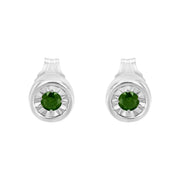 Bids.com .925 Sterling Silver 1/5 Cttw Round Brilliant-Cut Green Diamond Miracle-Set Stud Earrings (Fancy Color-Enhanced, I1-I2 Clarity) Earrings White Smoke White.Sterling Silver / 0.2