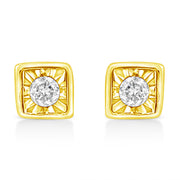Bids.com 10K Yellow Gold Plated .925 Sterling Silver 1/10 Cttw Miracle-Set Diamond Circle Shape Stud Earrings (K-L Color, I2-I3 Clarity) Earrings White Smoke Yellow.Sterling Silver / 0.1 / Square Shape