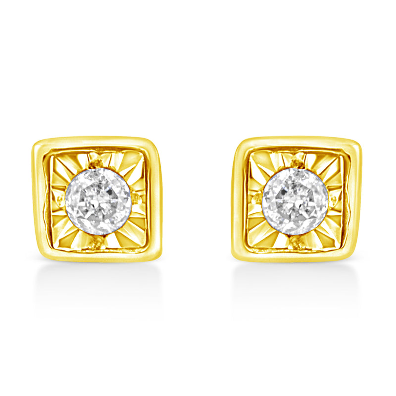 Bids.com 10K Yellow Gold Plated .925 Sterling Silver 1/10 Cttw Miracle-Set Diamond Circle Shape Stud Earrings (K-L Color, I2-I3 Clarity) Earrings White Smoke Yellow.Sterling Silver / 0.1 / Square Shape