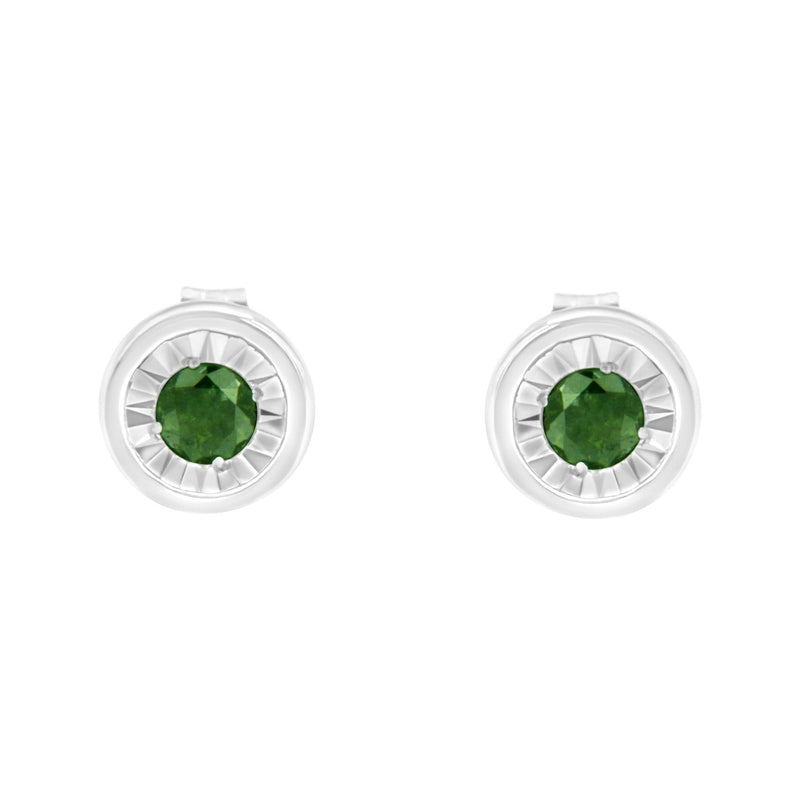 Bids.com .925 Sterling Silver 1/4 Cttw Round Brilliant-Cut Green Diamond Miracle-Set Stud Earrings (Fancy Color-Enhanced, I1-I2 Clarity) Earrings White Smoke White.Sterling Silver / 0.25