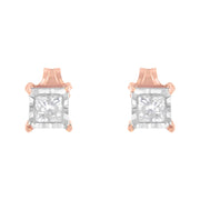 Bids.com 14K Rose Gold Plated Two-Tone .925 Sterling Silver 1/2 Cttw Princess-Cut Square Near Colorless Diamond Solitaire Miracle-Plate Stud Earrings (J-K Color, I2-I3 Clarity) Earrings White Smoke WhiteRose.Sterling Silver / 0.5