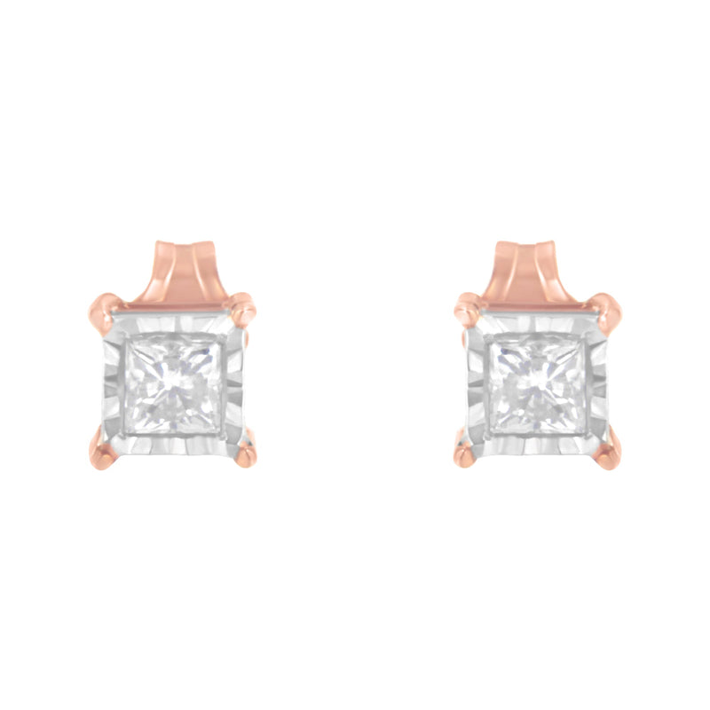 Bids.com 14K Rose Gold Plated Two-Tone .925 Sterling Silver 1/2 Cttw Princess-Cut Square Near Colorless Diamond Solitaire Miracle-Plate Stud Earrings (J-K Color, I2-I3 Clarity) Earrings White Smoke WhiteRose.Sterling Silver / 0.5