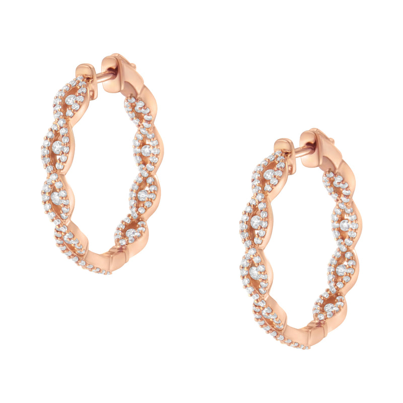 Bids.com 10K Rose Gold Diamond Hoop Earring (1 cttw, H-I Color, I1-I2 Clarity) Earrings White Smoke Rose.Gold / 1.1