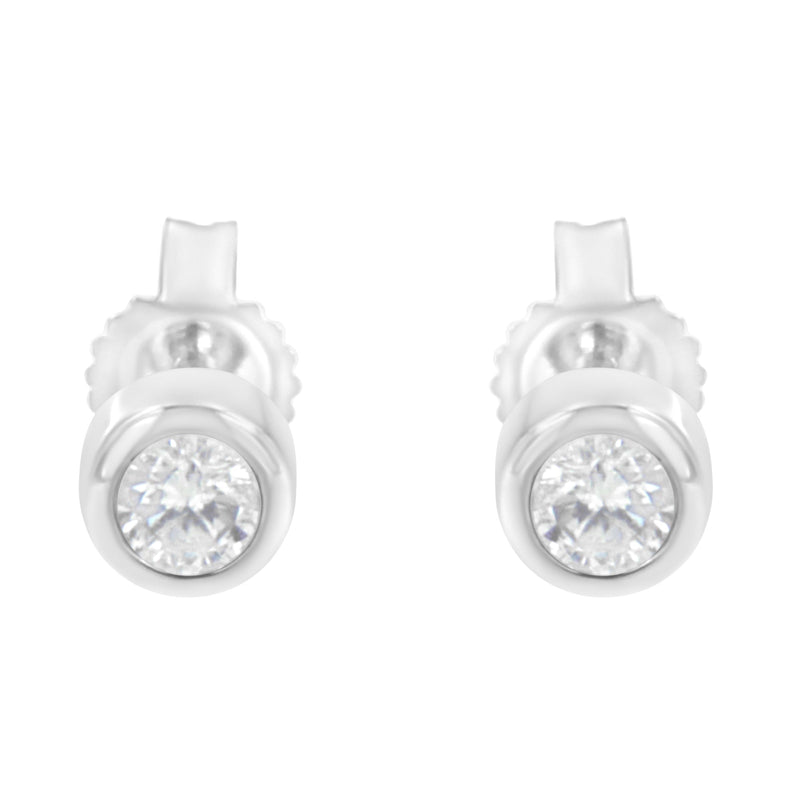 Bids.com 10K White Gold 1/5 Cttw Round Brilliant-Cut Near Colorless Diamond Bezel-Set Stud Earrings (H-I Color, I1-I2 Clarity) Earrings White Smoke Yellow.Gold,White.Gold,10k Yellow Gold
