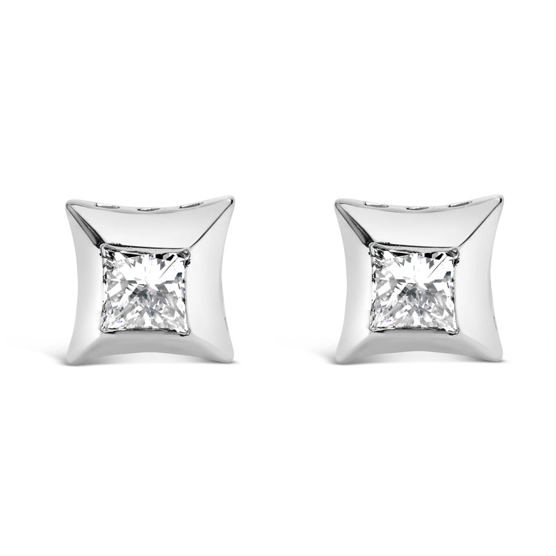 Bids.com 10K White Gold 1/2 Cttw Invisible Set Princess-Cut Diamond Stud Earrings (H-I Color, SI2-I1 Clarity) Earrings White Smoke White.Gold / 0.5151