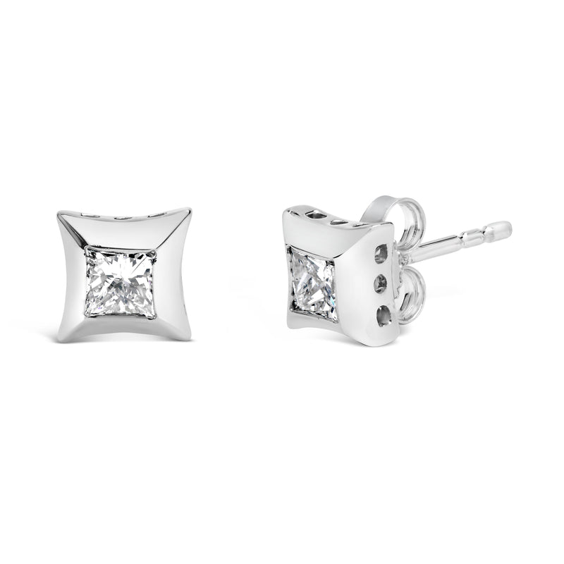 Bids.com 10K White Gold 1/2 Cttw Invisible Set Princess-Cut Diamond Stud Earrings (H-I Color, SI2-I1 Clarity) Earrings White Smoke White.Gold / 0.5151