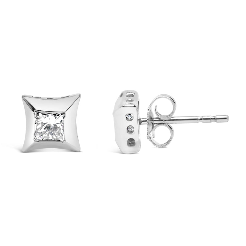 Bids.com 10K White Gold 1/2 Cttw Invisible Set Princess-Cut Diamond Stud Earrings (H-I Color, SI2-I1 Clarity) Earrings White Smoke White.Gold / 0.5151