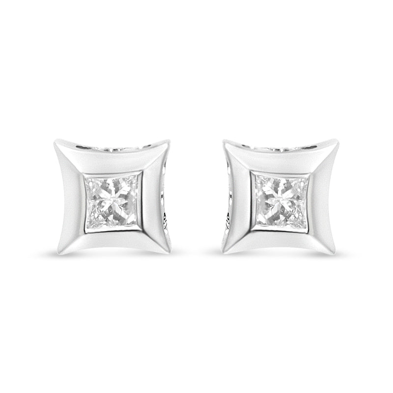 Bids.com 10K White Gold 1/3 Cttw Invisible Set Style Princess-Cut Diamond Stud Earrings (H-I Color, SI2-I1 Clarity) Earrings White Smoke White.Gold / 0.3