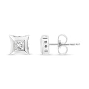 Bids.com 10K White Gold 1/3 Cttw Invisible Set Style Princess-Cut Diamond Stud Earrings (H-I Color, SI2-I1 Clarity) Earrings White Smoke White.Gold / 0.3